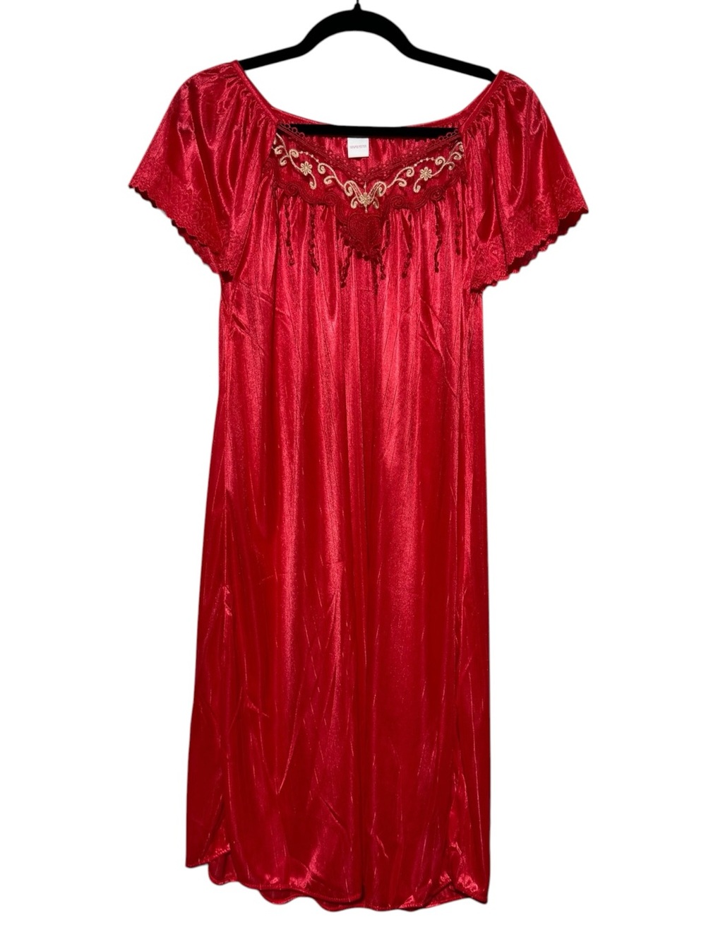 Vintage Red Nightgown Size Medium Gold Holiday Christmas Fringe Romantic Sexy